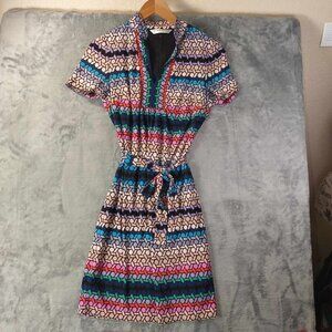 Trina Turk Womens Black Geometric Jersey Empire Waist Dress Vintage